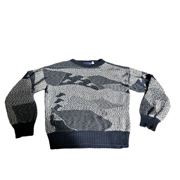 Vintage Large Sweater Graphix Abstract All Over Pattern Black Grey Crosby Y2K - Picture 1 of 5